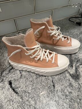 Converse High Top Platform Sneakers - Peach Pink with White Sole